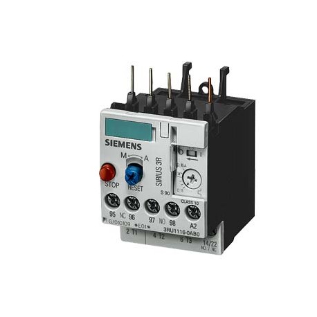 3RU1116-0FB0 SIEMENS OVERLOAD RELAY, 0.35...0.5 A, 1NO+1NC, SIZE S00, CLASS 10, FOR CONTACTOR MOUNTING