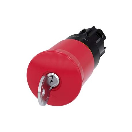 3SU1000-1HM20-0AA0 SIEMENS EMERGENCY-OFF mushroom pushbutton, 22 mm, round, plastic, red, 40 mm, with Siemen..