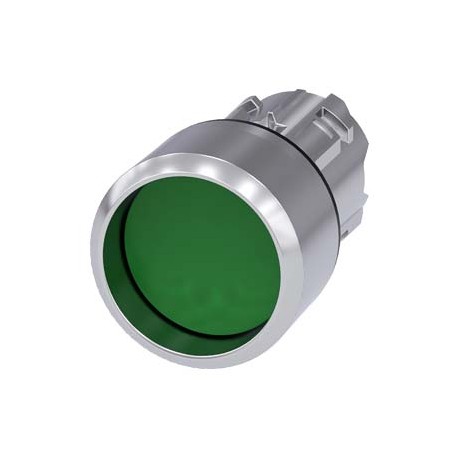 3SU1050-0CB40-0AA0 SIEMENS Pushbutton, 22 mm, round, metal, shiny, green, Front ring, raised, momentary cont..
