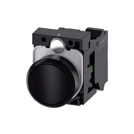 3SU1100-0AB10-3BA0 SIEMENS Pushbutton, 22 mm, round, plastic, black, pushbutton, flat, momentary contact typ..