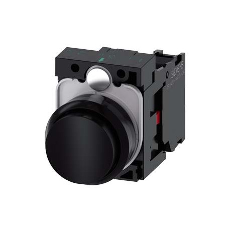 3SU1100-0BB10-1CA0 SIEMENS Pushbutton, 22 mm, round, plastic, black, pushbutton, raised, momentary contact t..