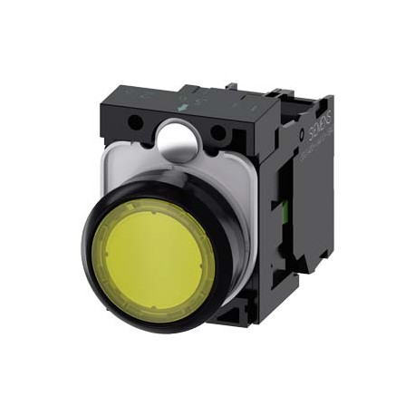 3SU1102-0AB30-1BA0 SIEMENS Illuminated pushbutton, 22 mm, round, plastic, yellow, pushbutton, flat, momentar..