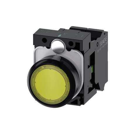 3SU1102-0AB30-3BA0 SIEMENS Illuminated pushbutton, 22 mm, round, plastic, yellow, pushbutton, flat, momentar..