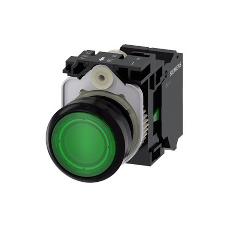 3SU1102-0AB40-3BA0 SIEMENS Illuminated pushbutton, 22 mm, round, plastic, green, pushbutton, flat, momentary..