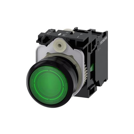 3SU1102-0AB40-1BA0 SIEMENS Illuminated pushbutton, 22 mm, round, plastic, green, pushbutton, flat, momentary..
