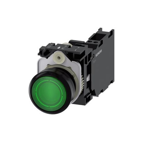 3SU1102-0AB40-3FA0 SIEMENS Illuminated pushbutton, 22 mm, round, plastic, green, pushbutton, flat, momentary..