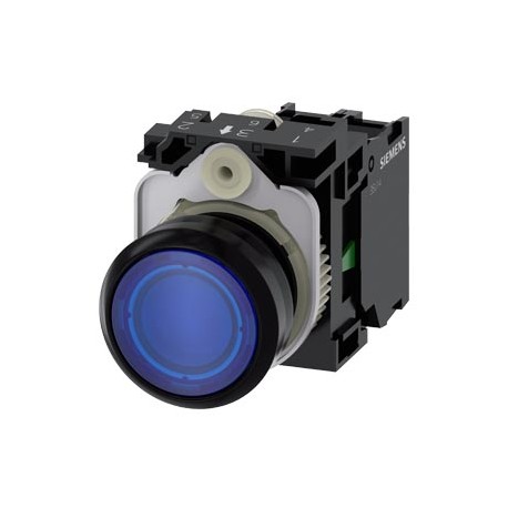3SU1102-0AB50-1BA0 SIEMENS Illuminated pushbutton, 22 mm, round, plastic, blue, pushbutton, flat, momentary ..