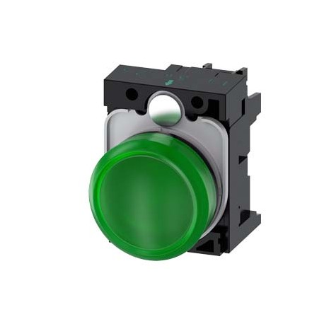 3SU1102-6AA40-1AA0 SIEMENS Indicator lights, 22 mm, round, plastic, green, lens, smooth, with holder, LED mo..