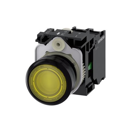 3SU1103-0AB30-1BA0 SIEMENS Illuminated pushbutton, 22 mm, round, plastic, yellow, pushbutton, flat, momentar..