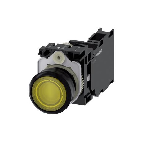 3SU1103-0AB30-3FA0 SIEMENS Illuminated pushbutton, 22 mm, round, plastic, yellow, pushbutton, flat, momentar..