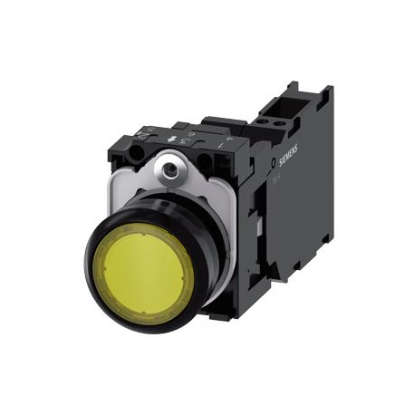 3SU1106-0AB30-3FA0 SIEMENS Illuminated pushbutton, 22 mm, round, plastic, yellow, pushbutton, flat, momentar..