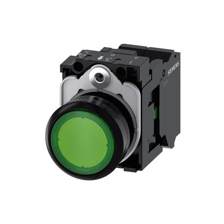 3SU1106-0AB40-3BA0 SIEMENS Illuminated pushbutton, 22 mm, round, plastic, green, pushbutton, flat, momentary..