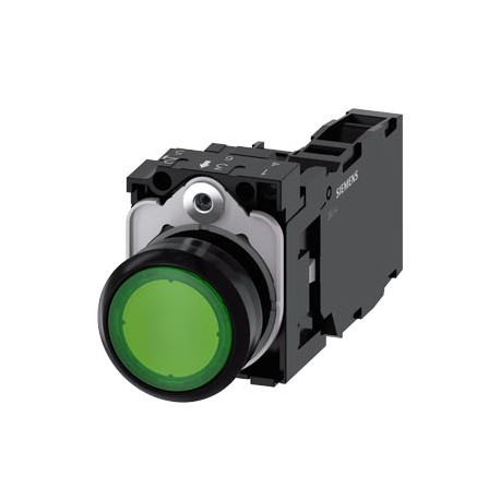 3SU1106-0AB40-1FA0 SIEMENS Illuminated pushbutton, 22 mm, round, plastic, green, pushbutton, flat, momentary..