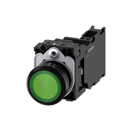 3SU1106-0AB40-3FA0 SIEMENS Illuminated pushbutton, 22 mm, round, plastic, green, pushbutton, flat, momentary..