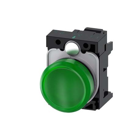 3SU1106-6AA40-3AA0 SIEMENS Indicator lights, 22 mm, round, plastic, green, lens, smooth, with holder, LED mo..