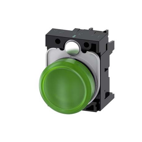 3SU1106-6AA40-1AA0 SIEMENS Indicator lights, 22 mm, round, plastic, green, lens, smooth, with holder, LED mo..