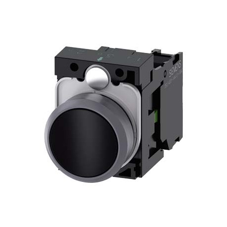 3SU1130-0AB10-1BA0 SIEMENS Pushbutton, 22 mm, round, plastic with metal front ring, black, pushbutton, flat,..