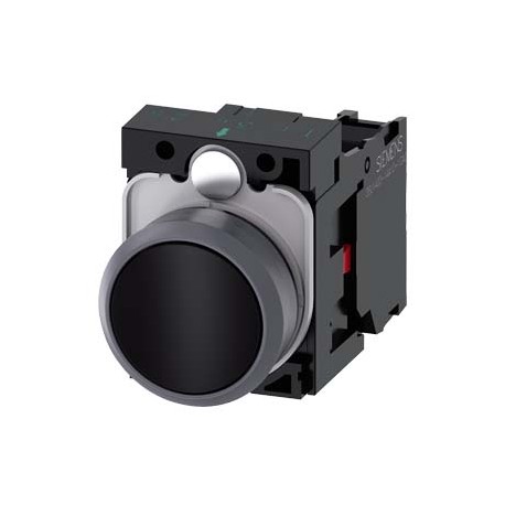 3SU1130-0AB10-1CA0 SIEMENS Pushbutton, 22 mm, round, plastic with metal front ring, black, pushbutton, flat,..