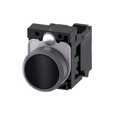 3SU1130-0AB10-3BA0 SIEMENS Pushbutton, 22 mm, round, plastic with metal front ring, black, pushbutton, flat,..