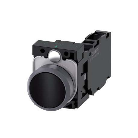 3SU1130-0AB10-1FA0 SIEMENS Pushbutton, 22 mm, round, plastic with metal front ring, black, pushbutton, flat,..
