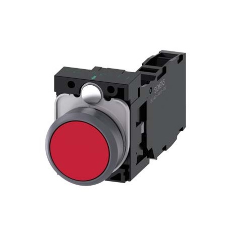3SU1130-0AB20-1FA0 SIEMENS Pushbutton, 22 mm, round, plastic with metal front ring, red, pushbutton, flat, m..