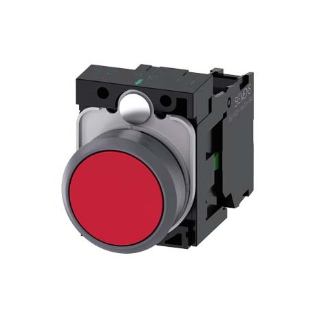 3SU1130-0AB20-1BA0 SIEMENS Pushbutton, 22 mm, round, plastic with metal front ring, red, pushbutton, flat, m..