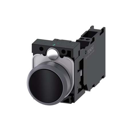 3SU1130-0AB10-3FA0 SIEMENS Pushbutton, 22 mm, round, plastic with metal front ring, black, pushbutton, flat,..