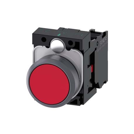 3SU1130-0AB20-1CA0 SIEMENS Pushbutton, 22 mm, round, plastic with metal front ring, red, pushbutton, flat, m..
