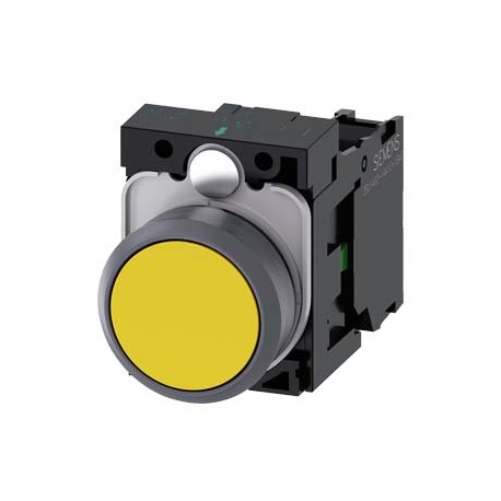 3SU1130-0AB30-1BA0 SIEMENS Pushbutton, 22 mm, round, plastic with metal front ring, yellow, pushbutton, flat..