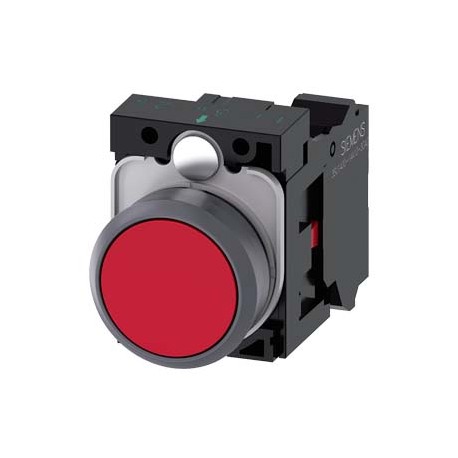 3SU1130-0AB20-3CA0 SIEMENS Pushbutton, 22 mm, round, plastic with metal front ring, red, pushbutton, flat, m..