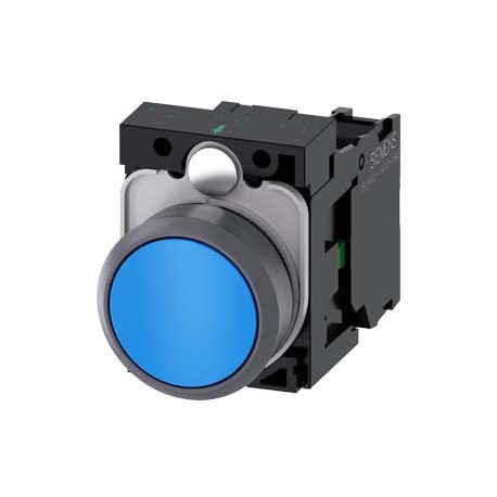 3SU1130-0AB50-1BA0 SIEMENS Pushbutton, 22 mm, round, plastic with metal front ring, blue, pushbutton, flat, ..