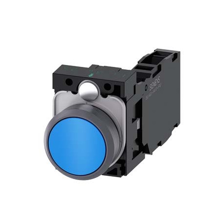 3SU1130-0AB50-1FA0 SIEMENS Pushbutton, 22 mm, round, plastic with metal front ring, blue, pushbutton, flat, ..
