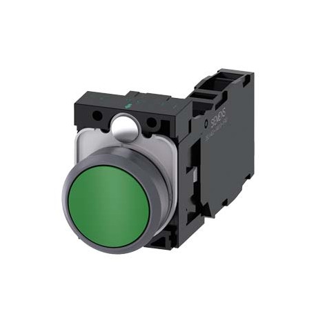 3SU1130-0AB40-1FA0 SIEMENS Pushbutton, 22 mm, round, plastic with metal front ring, green, pushbutton, flat,..