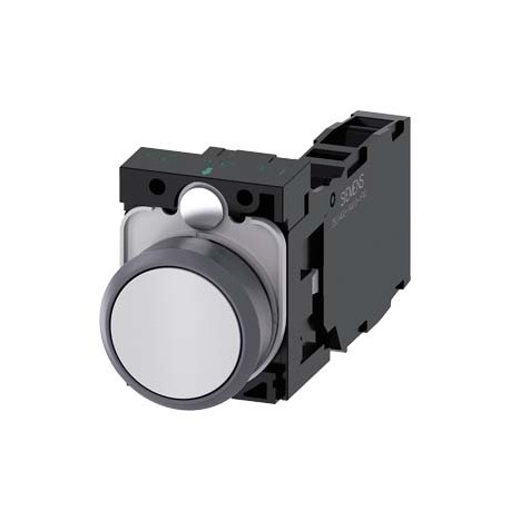 3SU1130-0AB60-1FA0 SIEMENS Pushbutton, 22 mm, round, plastic with metal front ring, white, pushbutton, flat,..