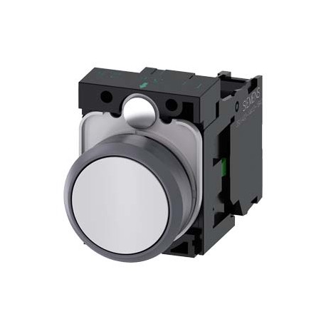 3SU1130-0AB60-1BA0 SIEMENS Pushbutton, 22 mm, round, plastic with metal front ring, white, pushbutton, flat,..