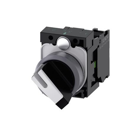 3SU1130-2BF60-1BA0 SIEMENS selector, iluminable, 22 mm, redondo, plástico con anillo frontal de metal, blanc..
