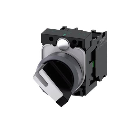 3SU1130-2BF60-1MA0 SIEMENS selector, iluminable, 22 mm, redondo, plástico con anillo frontal de metal, blanc..