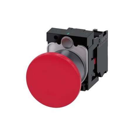 3SU1130-1BA20-1CA0 SIEMENS Mushroom pushbutton, 22 mm, round, plastic with metal front ring, red, 40 mm, lat..