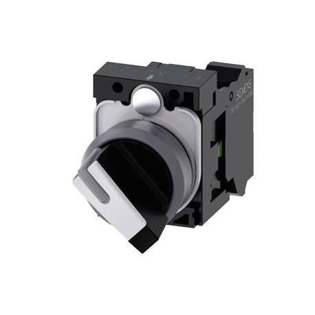 3SU1130-2BF60-3BA0 SIEMENS selector, iluminable, 22 mm, redondo, plástico con anillo frontal de metal, blanc..