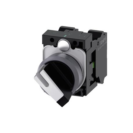 3SU1130-2BF60-3MA0 SIEMENS selector, iluminable, 22 mm, redondo, plástico con anillo frontal de metal, blanc..
