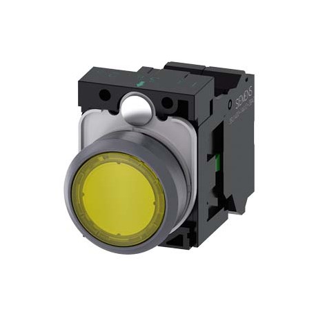 3SU1132-0AB30-3BA0 SIEMENS Illuminated pushbutton, 22 mm, round, plastic with metal front ring, yellow, push..