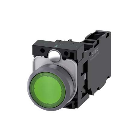 3SU1132-0AB40-1FA0 SIEMENS Illuminated pushbutton, 22 mm, round, plastic with metal front ring, green, pushb..