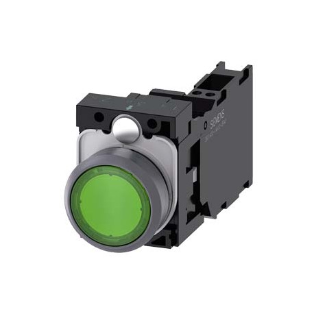3SU1132-0AB40-3FA0 SIEMENS Illuminated pushbutton, 22 mm, round, plastic with metal front ring, green, pushb..