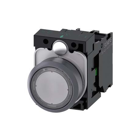 3SU1132-0AB70-1BA0 SIEMENS Illuminated pushbutton, 22 mm, round, plastic with metal front ring, clear, pushb..