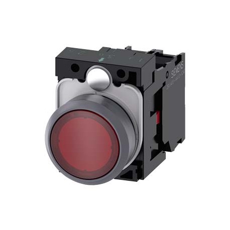 3SU1133-0AB20-1CA0 SIEMENS Illuminated pushbutton, 22 mm, round, plastic with metal front ring, red, pushbut..