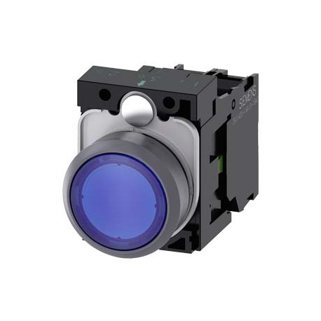 3SU1136-0AB50-1BA0 SIEMENS Illuminated pushbutton, 22 mm, round, plastic with metal front ring, blue, pushbu..