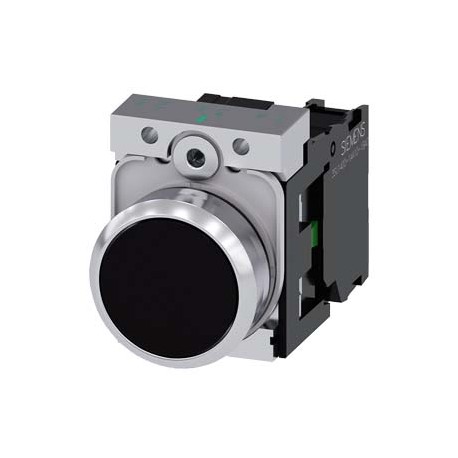 3SU1150-0AB10-1BA0 SIEMENS Pushbutton, 22 mm, round, metal, shiny, black, pushbutton, flat, momentary contac..