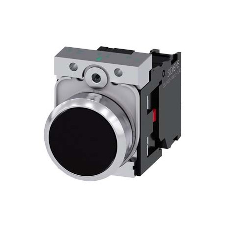 3SU1150-0AB10-1CA0 SIEMENS Pushbutton, 22 mm, round, metal, shiny, black, pushbutton, flat, momentary contac..