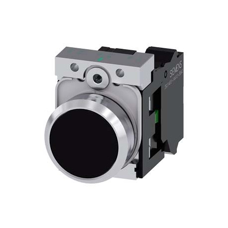 3SU1150-0AB10-3BA0 SIEMENS Pushbutton, 22 mm, round, metal, shiny, black, pushbutton, flat, momentary contac..