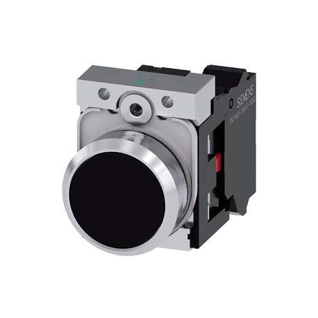 3SU1150-0AB10-3CA0 SIEMENS Pushbutton, 22 mm, round, metal, shiny, black, pushbutton, flat, momentary contac..